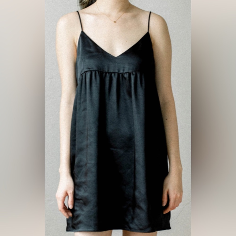 Black Satin Babydoll Dress